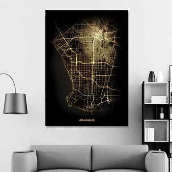 Los Angeles City Light Zemljevidi Po Meri Svetovni Zemljevid Mesta, Plakati, Platna Natisne Skandinavski Slog Wall Art Dom Dekor 146672