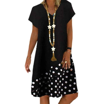 Vicabo Polka Dot Tiskanih Obleke, Ženske Barvni Mozaik Priložnostne Obleko Dame Vintage Proti-vrat Oversize Svoboden Midi Vestidos