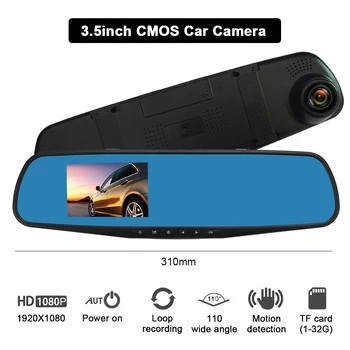 1080P 3,5-palčni Vožnja Avtomobila Video Snemalnik Rearview Mirror Dvr Avto Night Vision Pogled od Zadaj Dash Cam Fotoaparati 149738