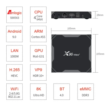 X96 MAX+ Android 9.0 TV Polje 32/64GB Smart TV Box 2.4/5.0 G WiFi Amlogic S905X3 Quad Core 8K Video Predvajalnik X96 Max Plus Set Top Box