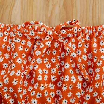 0-5Y Dekleta Cvjetnim Natisniti Ramenski Oranžna Bluzo Obreži Zgoraj+Luknje Denim Dolge Hlače Počitnice Otroci 2pcs Set 151722