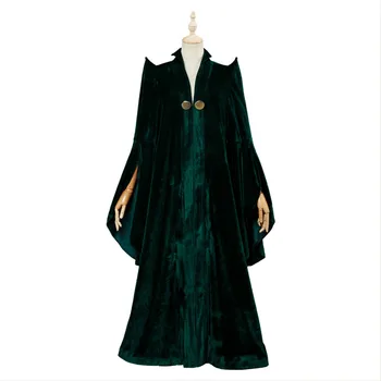 Visoka Kakovost Profesorica Minerva McGonagall Cosplay Kostum Obleko z Zelenimi Cape Žamet Vlogo Igrajo Plašč, Klobuk Halloween Carnival