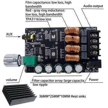 HI-fi TPA3116 Brezžični 5.0 Visoko Močjo, Digitalni Ojačevalnik Stereo Odbor 100W+100W AMP Amplificador Zvok za Domači Kino