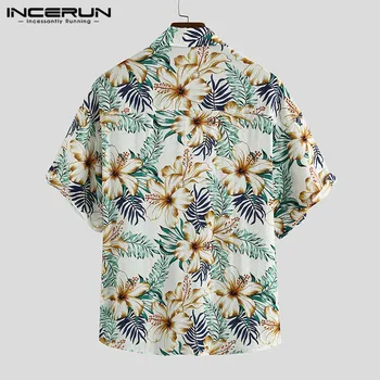 INCERUN 2021 Modni Moški Hawaiian Majica Kratek Rokav Cvjetnim Tiskanja Elegantna River Svoboden Camisas Hombre Ulične Plaži Priložnostne Majice
