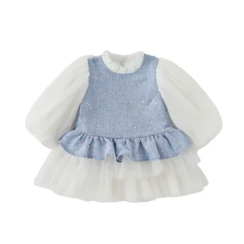 Baby Dekleta sladko obleko zimo dekleta neto preja puff rokav princesa obleko tweed plus debel mah torto obleko Otroci 155327