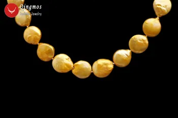 Qingmos Trendy Naravnih Biserna Ogrlica za Ženske z 12-13mm Kovanec Oranžna Sladkovodnih Biserov Chokers Ogrlica Nakit 17