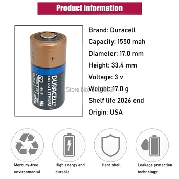 12PC NOVO Izvirno DURACELL Litijeva baterija 3v 1550mah CR123 CR 123A CR17345 16340 cr123a suho primarne baterije za fotoaparat meter