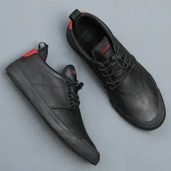 Blagovne znamke Moški Čevlji Priložnostne Usnje Moda Trendy Black Ravno Čevlji za Moške Padec Ladijskega prometa A23-04 15858