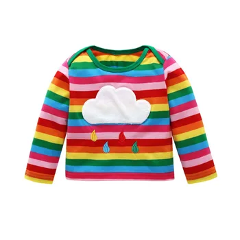 Baby Girl Obleke Jeseni Mavrica Prugasta T-shirt Otroci Otrok Dolg Rokav Moda Mehko Bombažno Bluzo Vrhovi 159577