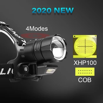 2020 novo cob xhp100 zmogljiva akumulatorska led Žaromet glavo svetilko, Baklo 18650 glavo svetilka led smerniki xhp90 xhp70 xhp50