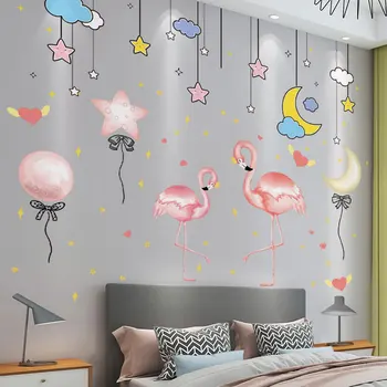[shijuekongjian] Flamingo Živali Stenske Nalepke DIY Zvezde Baloni Stenske Nalepke za Otroke Sobe, Otroška Soba Hiša Dekoracijo