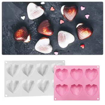 TTLIFE 6 Votlini Diamond Ljubezen Torto Plesni Silikonski 3D Srce Oblika Fondat Torta Čokoladni Mousse Peko Plesni Modeliranje Dekoracijo
