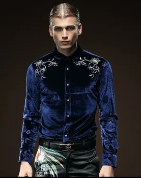 Brezplačna Dostava Fanzhuan Nova moška moda za Moške človek vezene dolgo oplaščeni barva modri ovratnik Slim bluzo majica 512058 160552