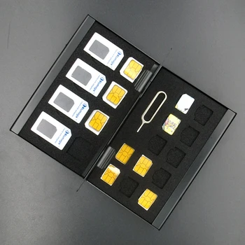 21 1 Aluminija Prenosni Micro SIM Pin Kartice SIM Nano Pomnilniško Kartico Škatla za Shranjevanje Primeru Zaščitnik Imetnik Črna