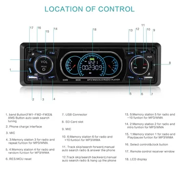 Bluetooth 1-Din Avto Stereo Audio in-Dash MP3 Radio Predvajalnik Podpira USB/TF/AUX/FM Sprejemnik z Brezžičnim Daljinskim upravljalnikom 8809 163085