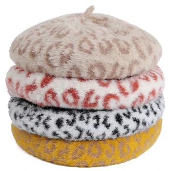 2020 New Visoke Kakovosti Moher Baretka Ženske Modne Zimske Leopard Tiskanja Toplo Baretka Klobuk na Prostem Dekleta Slikar klobuk Elegantno Bonnet