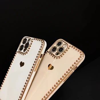 12 Primeru Luksuznih Electroplated 3D Srce pozlačeni Primerih za iPhone 11 Pro Max 12Pro Plus 8 7 XS XR SE 2020 X 12 Mini XR Pokrov