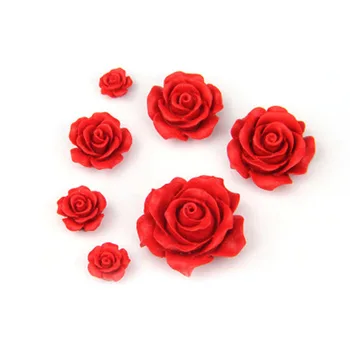 Mnogi Velikost Mešane Nacionalne Cinnabar Rdeče Rose Cvet Kroglice Vermillion Barve Obesek Ogrlico, Uhane Nakit Findingds Dekor