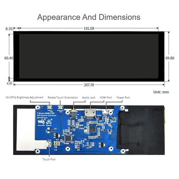 Waveshare za 7,9 Palčni Kapacitivni zaslon Pritisnite Sn LCD 400X1280 HDMI IPS Kaljenega Stekla, Pokrov za Raspberry Pi /Windows 10 / 8.1 / 8/7