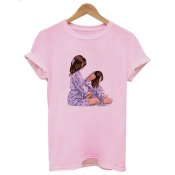 2019 Nove Ženske T-shirt Priložnostne Harajuku Mama in Baby Tiskanja Vrhovi Tee Poletje Ženska T Majica Kratek Rokav, Majica za Ženske Oblačila