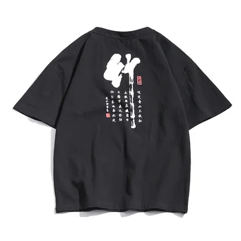 Kitajski Slog Poletje Majica s kratkimi rokavi Moški Bombaža, Kratek Rokav T-shirt Pismo Tiskanje Priložnostne Tee Shirt Homme