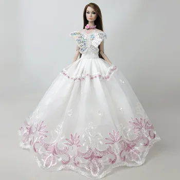 Besegad 8PCS Mini Lutka Dolgo Saten Čipke Poročne Obleke Princess Večerno obleko Obleko Obleke, Oblačila, Pribor za Barbie Igrača