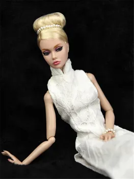 Elegantno Belo Qipao Obleko Obleko Set za Barbie 1/6 30 cm BJD FR Punčko Oblačila Dodatki Play House Apretiranje Igrače Darilo 169086