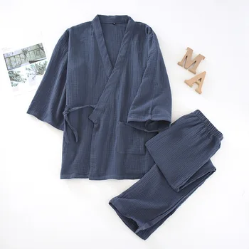 2PCS Sleepwear Ljubitelji' Japonski Slog Pižamo Nekaj Bombažne Gaze, Znoj Pare Kimono Kopalne Obleke Svoboden Mehko Domov Oblačila Obleko