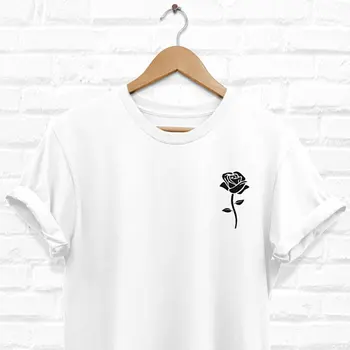 Black Rose Srajco, Rose Tshirt, Žep Rose T Shirt, Vrtnice Bele Tee, Hypebeast Oblačila, Modne T-Shirt, Ulične Majice-D998