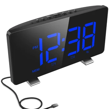 Digitalna Budilka, ELEGIANT Alarm Ure za Spalnice z FM-Radio,Dual Alarmi,6.7 palčni LED Sn,Vmesnik USB za Polnjenje,Auto 174095