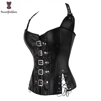 Kava Steampunk Korzet Ženske Seksi Neck Trak Črno Gothic Stezniki In Bustier Overbust Outwear corselet Top Moda Corselet