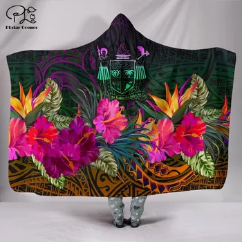 Poletje Hibiscus Polinezijski Havajih slog Hooded Odejo 3D full tiskanja Nosljivi Odejo za Odrasle moške, ženske Odejo
