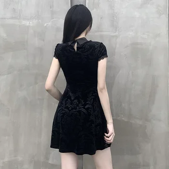 2020 Novo Črno Gothic lolita Mini Obleka Retro Harajuku ženske Votlih Iz Kratek Rokav Velet stranka obleko Ulične