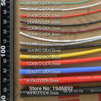 20 metrov zaposlenih oseb (65,6 ft) 22AWG Prilagodljive Gume, Silikona, Žice, Pocinkane baker skladu DIY PCB Elektronski kabel 10 barv, da izberejo