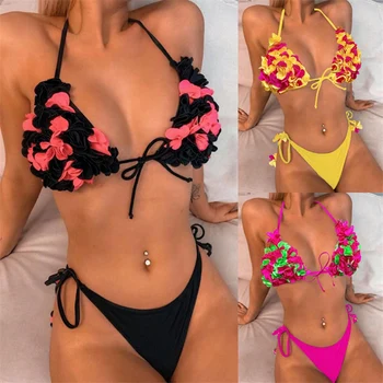 JCSWIM Povoj Brazilski Kopalke Bikini Mujer 2020 Seksi 3D Cvet Kopalke Ženske Dveh Kosov Poletje Povodcem kopalke Ženske
