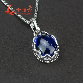 Modno oblikovanje ogrlica ovalne oblike modro ogrlico, obesek, nakit ljubitelji darilo 187419
