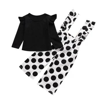 Novo Pomlad Moda Malčke Baby Girl Obleke 0-4T Dolgimi Rokavi Top In Polka Dot Suspender Hlače Otroci, dvodelno Obleko Set 187582