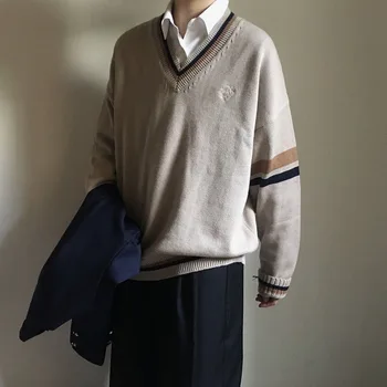 Japonska Moda za Jesen in Zimo Puloverju V Vratu Jopica Moških Novi Kolegij Svoboden Slog Priložnostne Harajuku Pulover korejski Oblačila