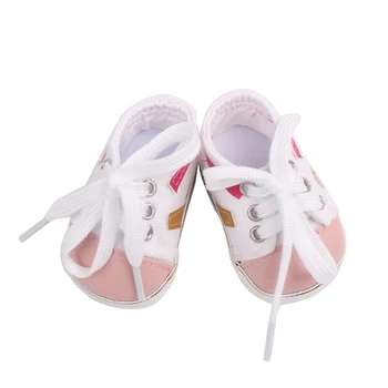 18 inch Dekleta lutka čevlji modni beli Šport Ameriški novorojenčka platno čevelj Otroške igrače fit 43 cm lutke otroka s156