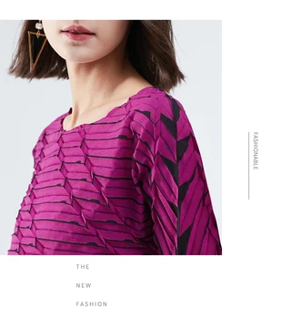 Miyake Naguban majice s kratkimi rokavi ženske 2020 rhombus design svoboden plašč ženske letnik diagonalno verigo, tiskanje, barvanje estetska oblačila 192389