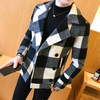 Trend 2019 novo dvojno zapenjanje windbreaker modni retro tartan plašč velikosti 5XL slim kratek plašč moški banket stranka obleko