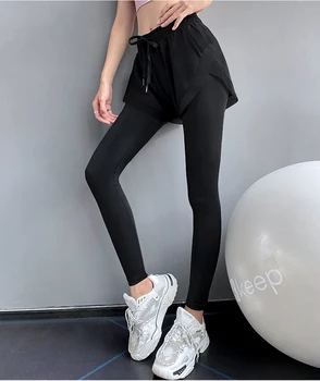 Vijolična vadbo fitnes teče dokolenke, hlačne nogavice Ženske dvojno plast šport joga hlače Telovadnici visoko pasu jogging hlače 194190