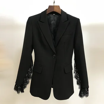 Moda Plašč Cape Jopič Ženske Plašč Šivanje Čipke Split Dolg Rokav Priložnostne Obleko Jakna Elegantna Bela Črna Ženski Blazer