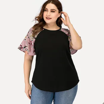 2020 Poletje ženska Oblačila kratek rokav Paneled Cvetlični Top moda Dame Plus Velikost T-shirt