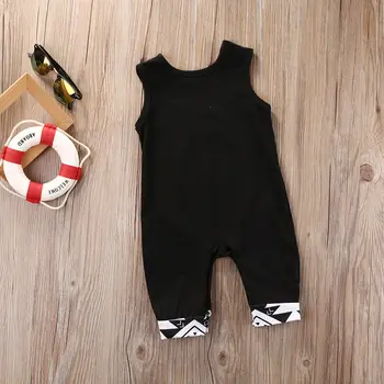 Moda Novorojenih Otrok Baby Boy Romper potiskane brez Rokavov Baby Romper Črna