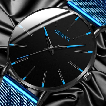 Luksuzni moda za moške minimalističen watch ultra-tanek črne nerjaveče jeklo očesa zapestnico watch poslovni moški priložnostne quartz ura 2179
