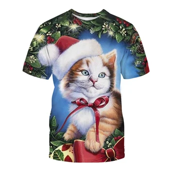 Poletje nova moda za moške in ženske vrhovi T-shirt 3d tiskanje Božič slog smešno mačka kratka sleeved digitalni tisk T-shirt l