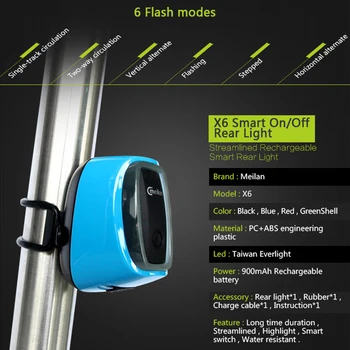2020 Meilan X6 Kolo Zadnje Luči Laser Rep Svetlobe LED USB Polnilne Kolesarjenje Kolesarska Luč opozorilna Lučka Kolesarske Opreme 22126