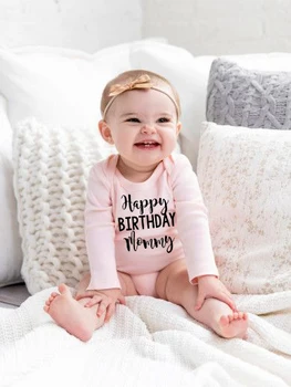 Happy Birthday Mamica Dojenčka Newborn Baby Dekleta Vroče Prodaje Modni Stil Long Sleeve Romper Jumpsuit Obleke Obleke 23218