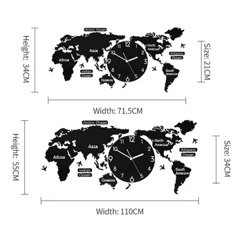 MEISD Veliki Svetovni Zemljevid Ogledalo Nalepke Seperated Big Ure Quartz uro Sodobne Samolepilni Art Design Horloge Brezplačna Dostava 23931